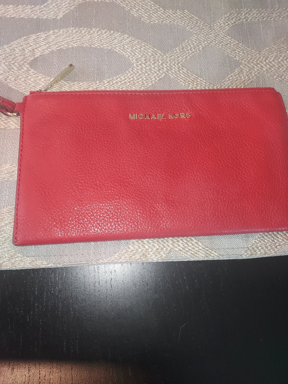Michael Kors Red Leather Zip Pouch Wristlet 5.5" x 10"